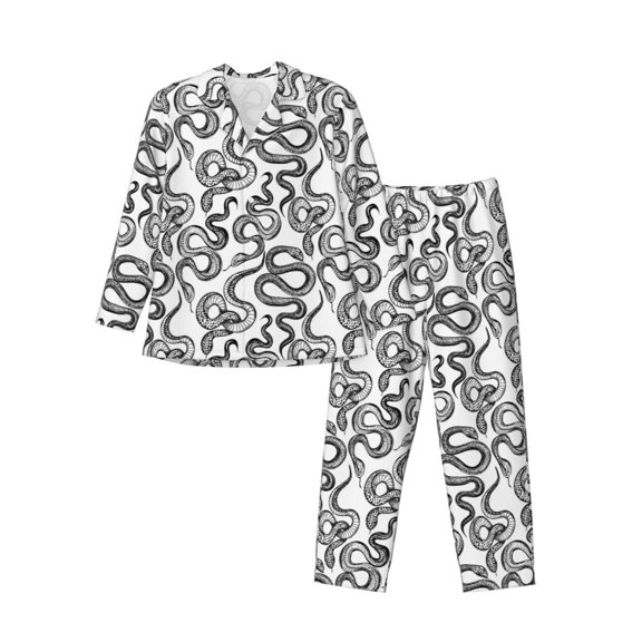 Saiise Hand Drawn Snake Men's Sleepwear Set Lapel Neck Button Down Long Sleeve Top and Pants 2 Piece Pajama Set-X-Large