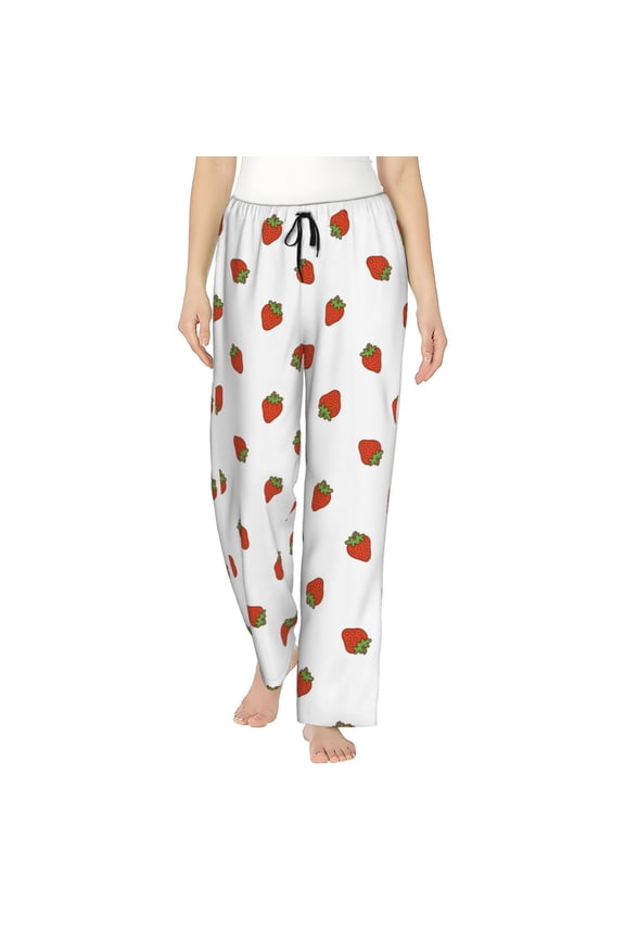 Hand Drawn Strawberry Womens Pajama Pants Stretch Comfy Lounge Pants Drawstring Sleep Bottoms with Pockets-Small