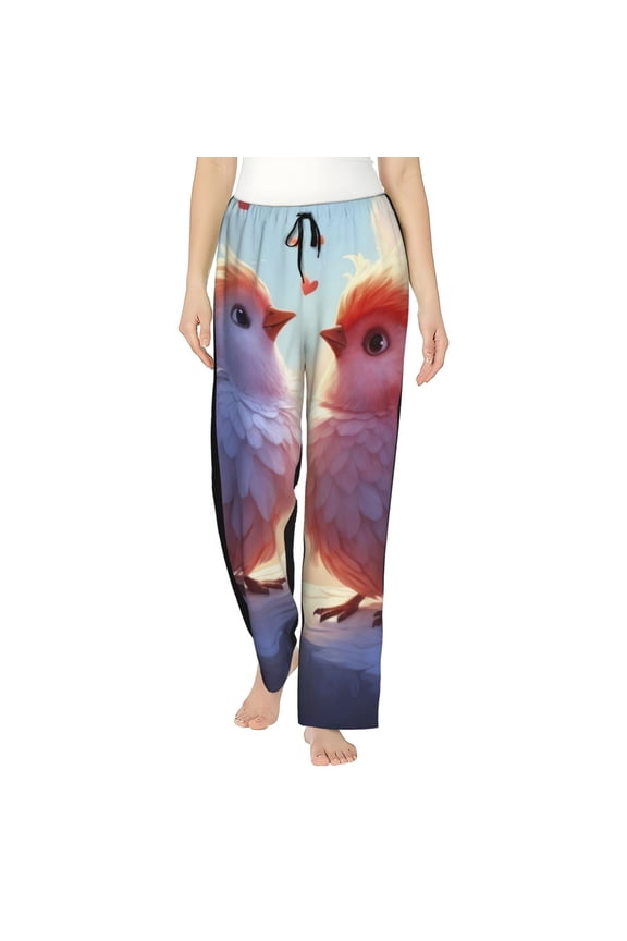 Heart Sky Bird Couple Womens Pajama Pants Stretch Comfy Lounge Pants Drawstring Sleep Bottoms with Pockets-Large