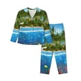 thumbnail image 1 of Saiise Island And Coral Reef Print Women Soft Pajama Sets,Long Sleeve Sleepwear Button Up 2-Piece Pjs Lounge Sets-Large, 1 of 7