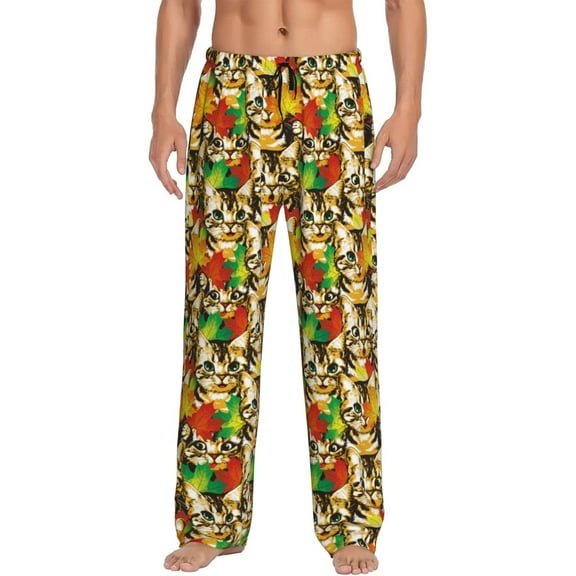 Saiise Kittens With Maple Leaves Print Mens Pajama Pants for Men,Mens Lounge Pants,Funny Gifts for Men,Men's Pajama Bottoms-XX-Large
