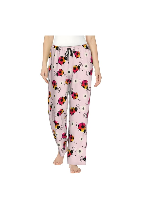 Ladybugs And Flower Womens Pajama Pants Stretch Comfy Lounge Pants Drawstring Sleep Bottoms with Pockets-Medium