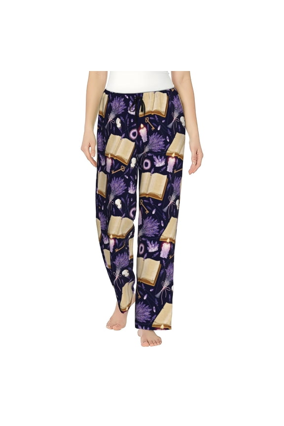 Lavender Flowers Womens Pajama Pants Stretch Comfy Lounge Pants Drawstring Sleep Bottoms with Pockets-Large