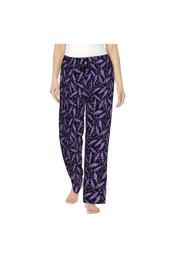 Lavender Flowers Womens Pajama Pants Stretch Comfy Lounge Pants Drawstring Sleep Bottoms with Pockets-Large