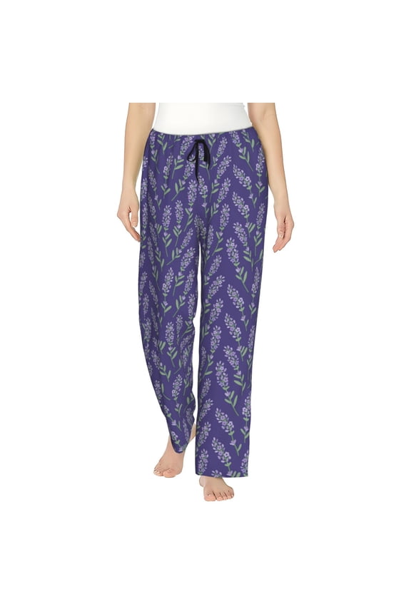 Lavender Flowers Womens Pajama Pants Stretch Comfy Lounge Pants Drawstring Sleep Bottoms with Pockets-Medium