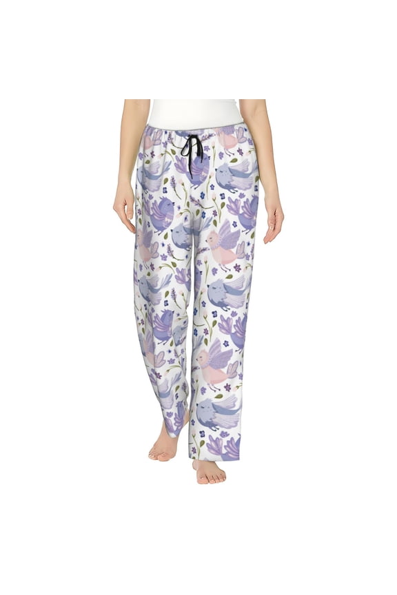 Lavender Flowers Womens Pajama Pants Stretch Comfy Lounge Pants Drawstring Sleep Bottoms with Pockets-