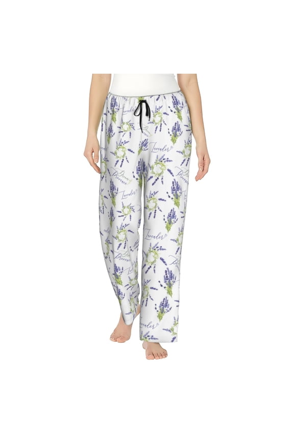 Lavender Flowers Womens Pajama Pants Stretch Comfy Lounge Pants Drawstring Sleep Bottoms with Pockets-XX-Large
