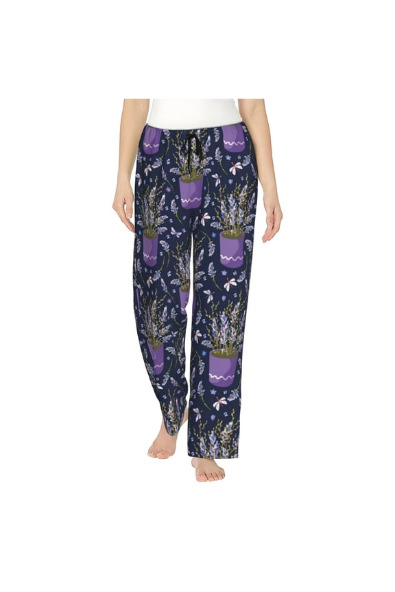 Lavender Flowers Womens Pajama Pants Stretch Comfy Lounge Pants Drawstring Sleep Bottoms with Pockets-XX-Large