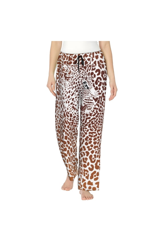 Leopard Brown Womens Pajama Pants Stretch Comfy Lounge Pants Drawstring Sleep Bottoms with Pockets-X-Large