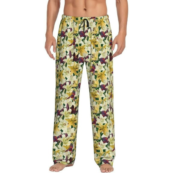 Saiise Lilies Flowers Print Mens Pajama Pants for Men,Mens Lounge Pants,Funny Gifts for Men,Men's Pajama Bottoms-XX-Large