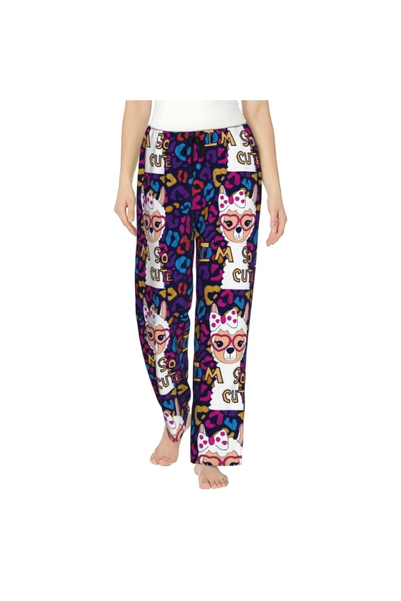 Llama Alpaca Womens Pajama Pants Stretch Comfy Lounge Pants Drawstring Sleep Bottoms with Pockets-Medium