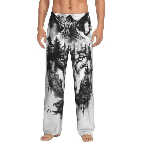 Saiise Majestic Wolf Landscape Print Mens Pajama Pants for Men,Mens Lounge Pants,Funny Gifts for Men,Men's Pajama Bottoms-Medium