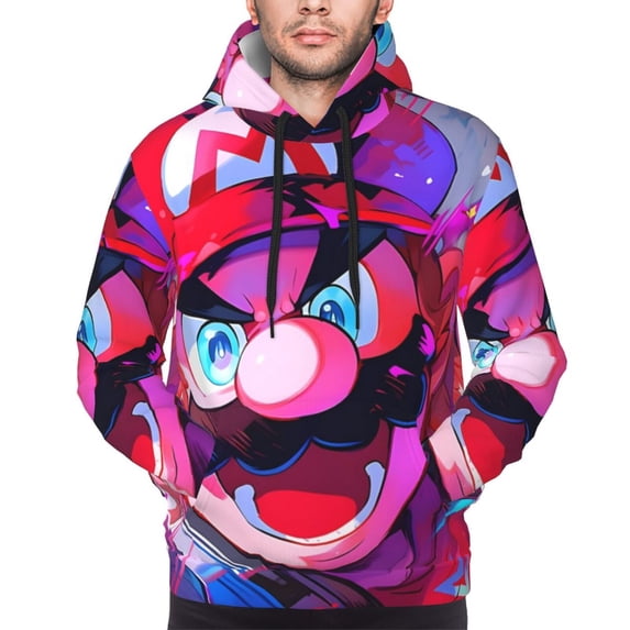Saiise Mario Ag Men's Graphic Print Long Sleeve Drawstring Hoodie Pullover Sweatshirt-4X-Large