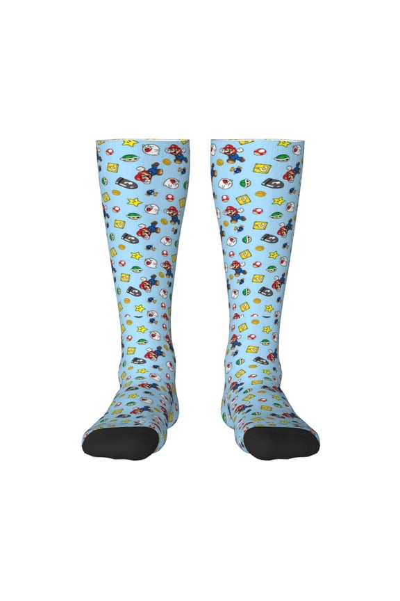 Mario Ak Funny Socks Men Women Boys Kids Adults Novelty Graphic Crew Tube Socks Crazy Design Casual Dress Socks for Sports,Running,Travel