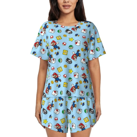 Saiise Mario Ak Pajamas Sets for Women Soft Short-Sleeved Pjs with Lounge Shorts Two Piece Sleepwear S-4XL