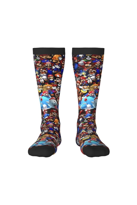 Mario Ao Funny Socks Men Women Boys Kids Adults Novelty Graphic Crew Tube Socks Crazy Design Casual Dress Socks for Sports,Running,Travel