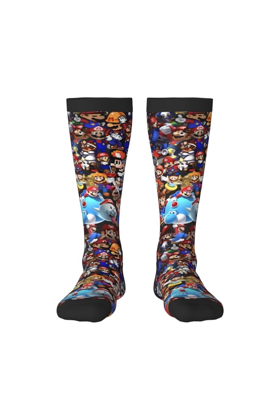Mario Ao Funny Socks Men Women Boys Kids Adults Novelty Graphic Crew Tube Socks Crazy Design Casual Dress Socks for Sports,Running,Travel
