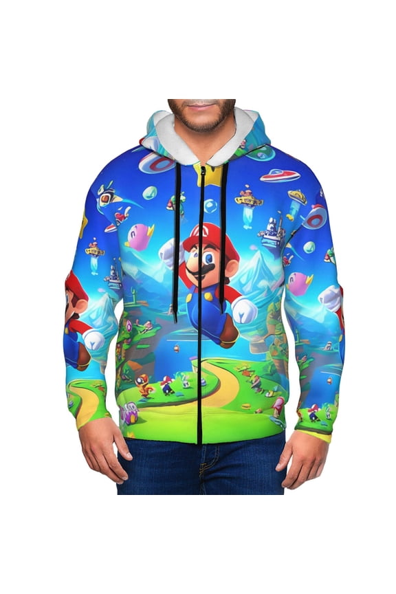 Mario Az Mens Zip Up Hoodie Long Sleeve Full-zip Hooded Sweatshirt Pullover With Kangaroo Pocket S-3XL
