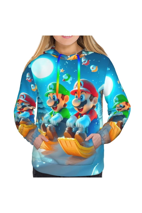 Mario Bl Women's Hoodies Long Sleeve Sweatshirts Drawstring Pullover Tops with Pocket Casual Loose-