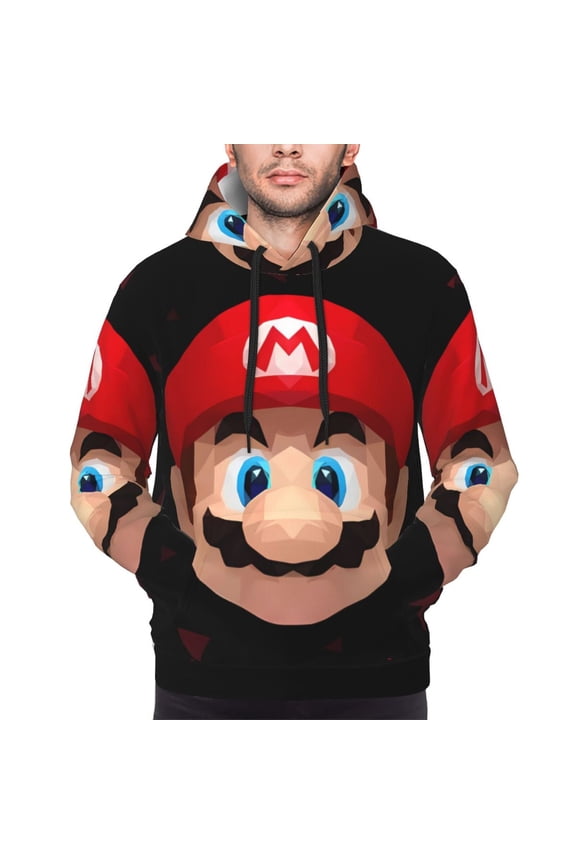 Mario Bp Men's Graphic Print Long Sleeve Drawstring Hoodie Pullover Sweatshirt-Small