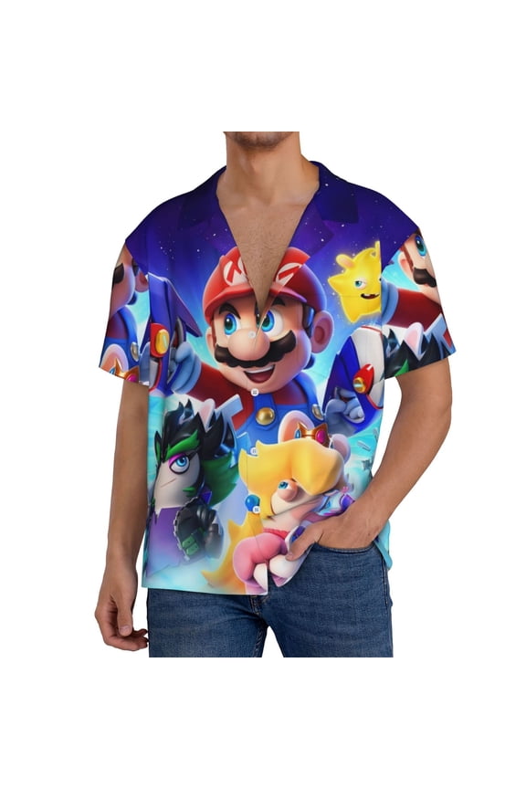 Mario Bu Mens Front Pocket Hawaiian Shirts Casual Floral Shirts Short Sleeve Button Down Beach Tropical Shirts