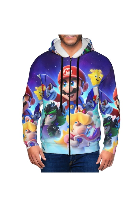 Mario Bu Mens Zip Up Hoodie Long Sleeve Full-zip Hooded Sweatshirt Pullover With Kangaroo Pocket S-3XL