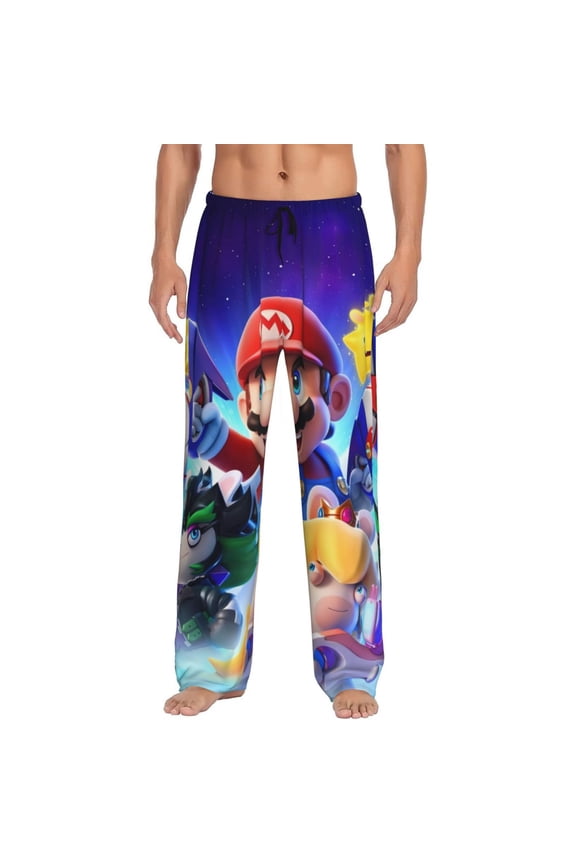 Mario Bu Print Mens Pama Pants for Men,Mens Lounge Pants,Funny Gifts for Men,Men's Pama Bottoms