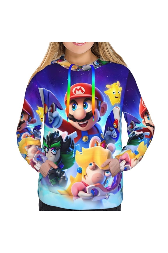 Mario Bu Women's Hoodies Long Sleeve Sweatshirts Drawstring Pullover Tops with Pocket Casual Loose-Large