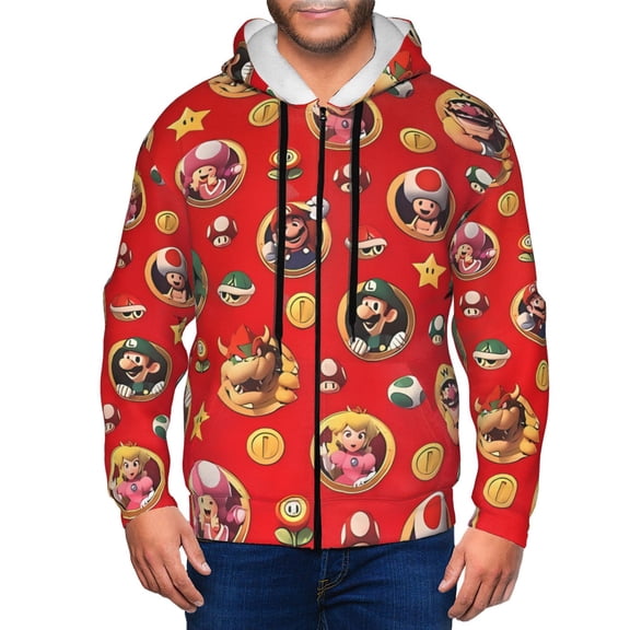 Saiise Mario Bv Mens Zip Up Hoodie Long Sleeve Full-zip Hooded Sweatshirt Pullover With Kangaroo Pocket S-3XL