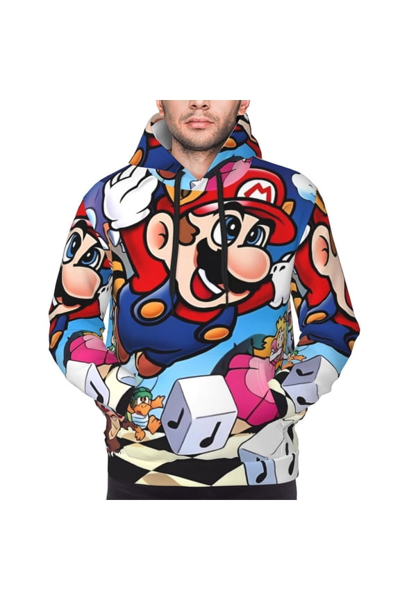 Mario Cb Men's Graphic Print Long Sleeve Drawstring Hoodie Pullover Sweatshirt-4X-Large