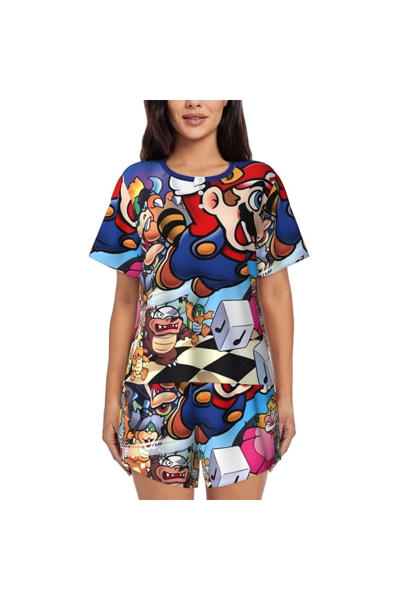 Mario Cb Pajamas Sets for Women Soft Short-Sleeved Pjs with Lounge Shorts Two Piece Sleepwear S-4XL