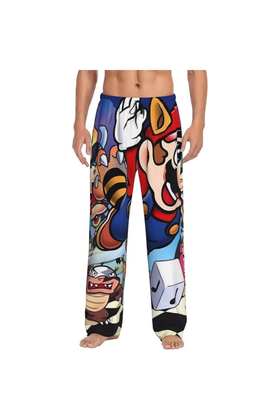 Mario Cb Print Mens Pama Pants for Men,Mens Lounge Pants,Funny Gifts for Men,Men's Pama Bottoms