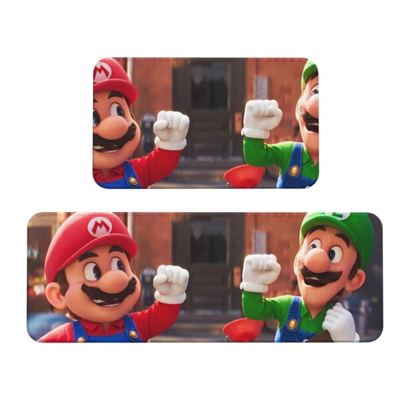 Saiise Mario Cd Print 2 Pcs Kitchen Rugs and Mats,Non-Slip Waterproof Kitchen Rug Set for Kitchen,Office,Sink 17"x47.2"+17"x29.5"