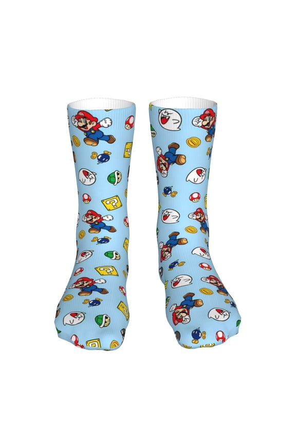 Mario Funny Socks Men Women Adults Novelty Graphic Crew Tube Socks Crazy Design Casual Dress Socks for Sports,Running,Travel