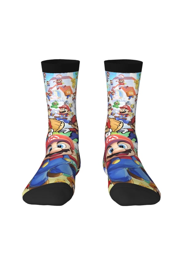 Mario Funny Socks Men Women Adults Novelty Graphic Crew Tube Socks Crazy Design Casual Dress Socks for Sports,Running,Travel