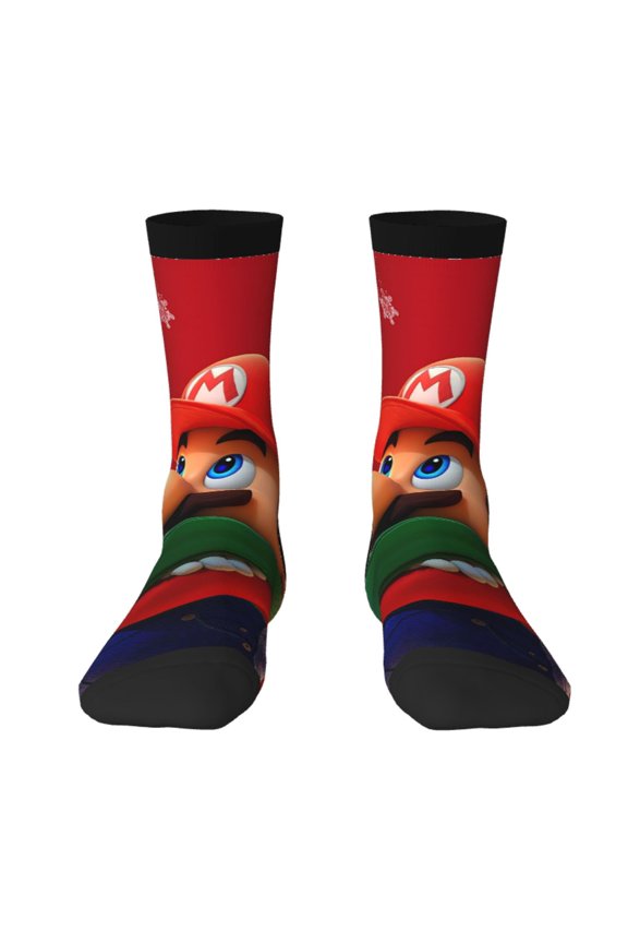 Mario Funny Socks Men Women Adults Novelty Graphic Crew Tube Socks Crazy Design Casual Dress Socks for Sports,Running,Travel