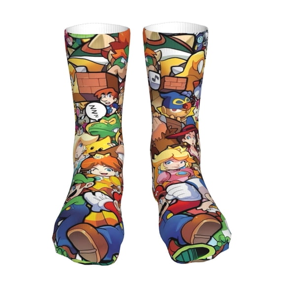 Saiise Mario Funny Socks Men Women Adults Novelty Graphic Crew Tube Socks Crazy Design Casual Dress Socks for Sports,Running,Travel
