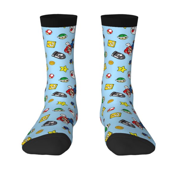 Saiise Mario Funny Socks Men Women Adults Novelty Graphic Crew Tube Socks Crazy Design Casual Dress Socks for Sports,Running,Travel