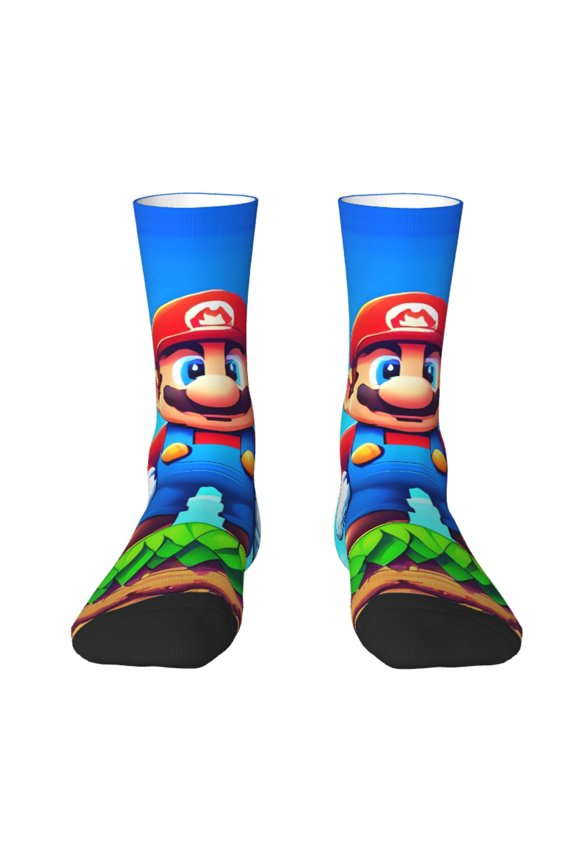 Mario Funny Socks Men Women Adults Novelty Graphic Crew Tube Socks Crazy Design Casual Dress Socks for Sports,Running,Travel