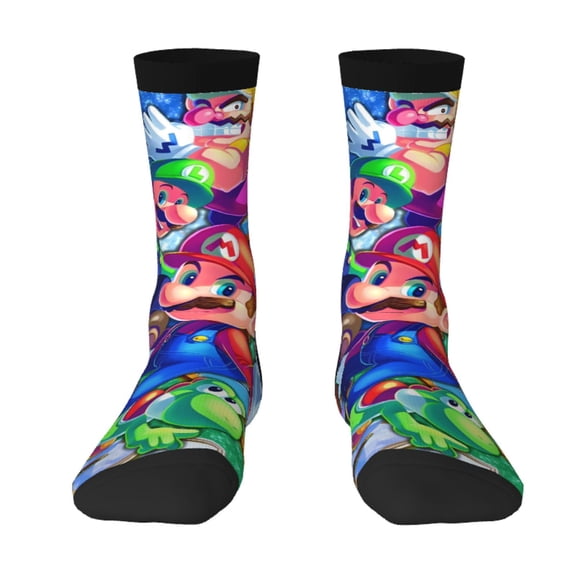 Saiise Mario Funny Socks Men Women Adults Novelty Graphic Crew Tube Socks Crazy Design Casual Dress Socks for Sports,Running,Travel