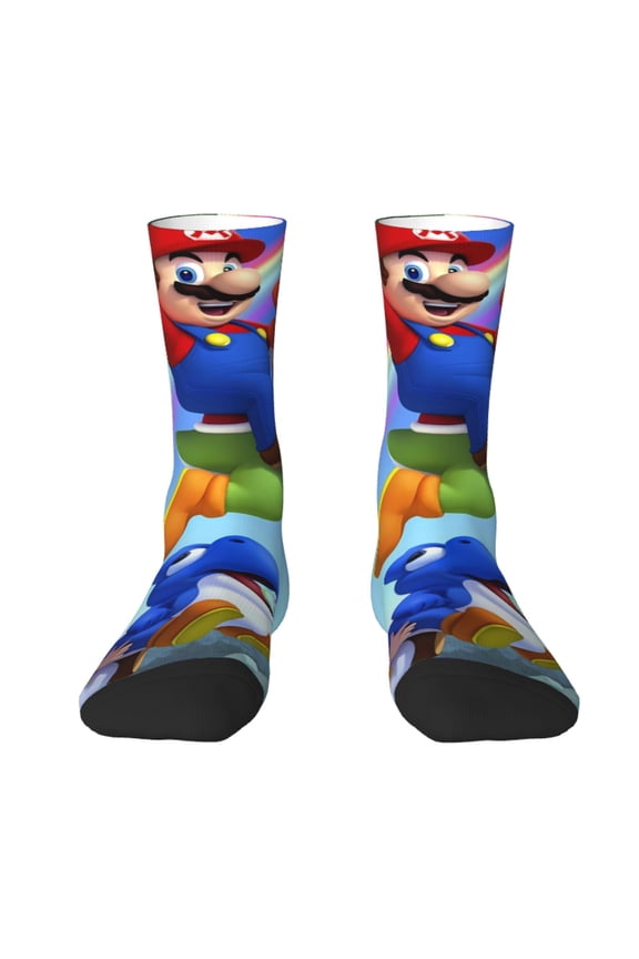Mario Funny Socks Men Women Adults Novelty Graphic Crew Tube Socks Crazy Design Casual Dress Socks for Sports,Running,Travel