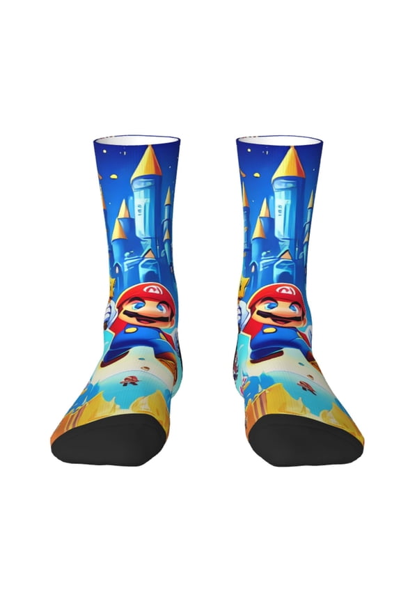 Mario Funny Socks Men Women Adults Novelty Graphic Crew Tube Socks Crazy Design Casual Dress Socks for Sports,Running,Travel