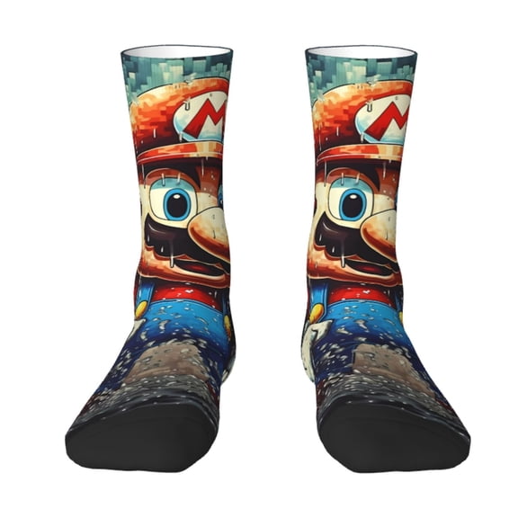 Saiise Mario Funny Socks Men Women Adults Novelty Graphic Crew Tube Socks Crazy Design Casual Dress Socks for Sports,Running,Travel
