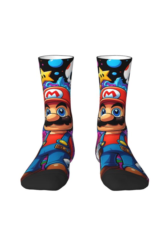 Mario Funny Socks Men Women Adults Novelty Graphic Crew Tube Socks Crazy Design Casual Dress Socks for Sports,Running,Travel