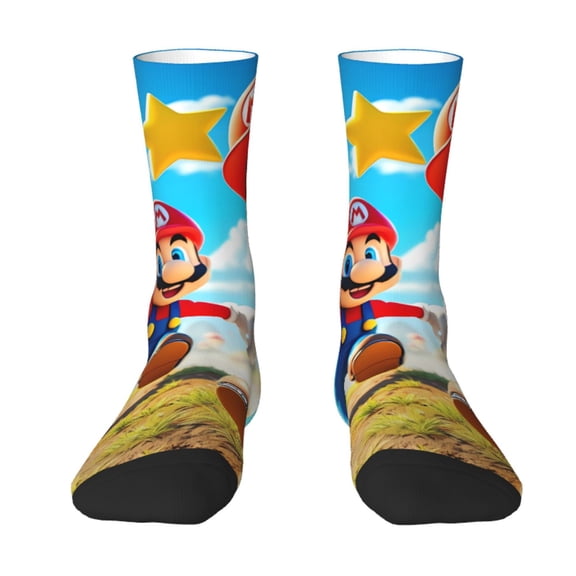 Saiise Mario Funny Socks Men Women Adults Novelty Graphic Crew Tube Socks Crazy Design Casual Dress Socks for Sports,Running,Travel