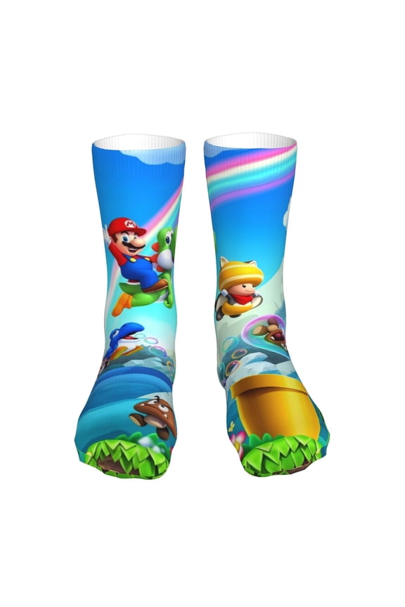 Mario Funny Socks Men Women Adults Novelty Graphic Crew Tube Socks Crazy Design Casual Dress Socks for Sports,Running,Travel