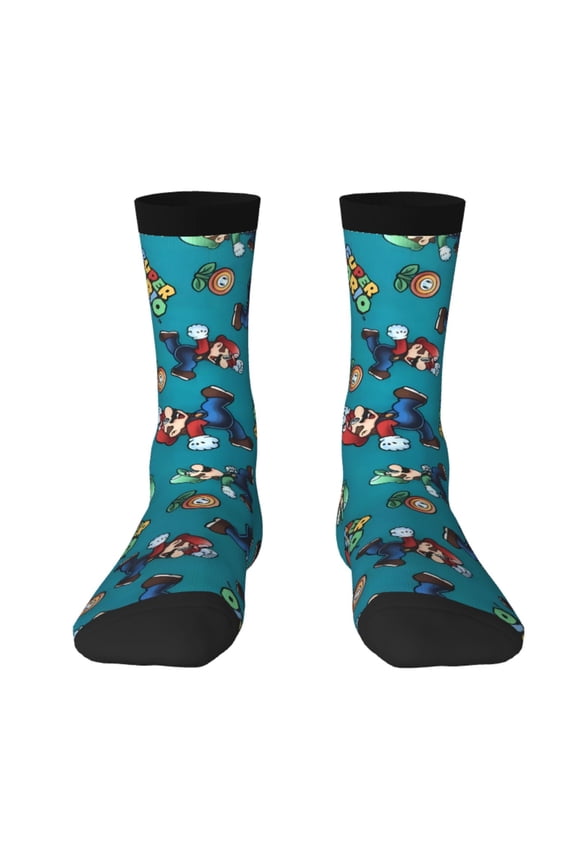 Mario Funny Socks Men Women Adults Novelty Graphic Crew Tube Socks Crazy Design Casual Dress Socks for Sports,Running,Travel