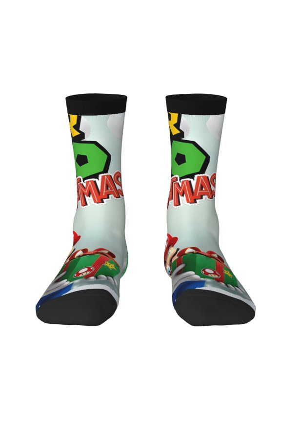 Mario Funny Socks Men Women Adults Novelty Graphic Crew Tube Socks Crazy Design Casual Dress Socks for Sports,Running,Travel