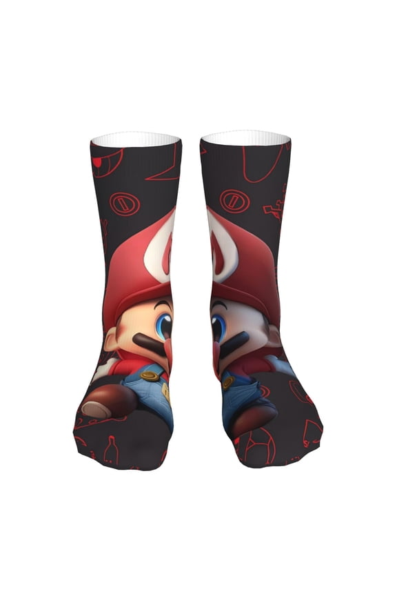 Mario Funny Socks Men Women Adults Novelty Graphic Crew Tube Socks Crazy Design Casual Dress Socks for Sports,Running,Travel