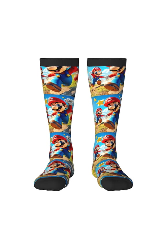 Mario Funny Socks Men Women Boys Kids Adults Novelty Graphic Crew Tube Socks Crazy Design Casual Dress Socks for Sports,Running,Travel